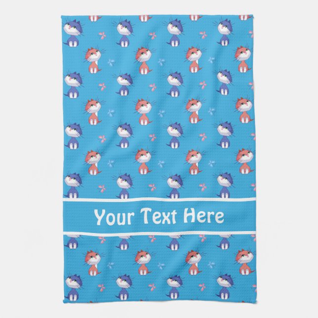 Funny Cats and Cute Butterflies Pattern Tea Towel (Vertical)