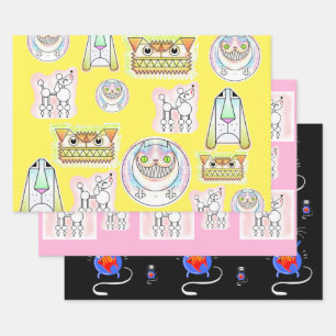 Funny Cats and Dogs Gift Wrap Paper Sheet Set