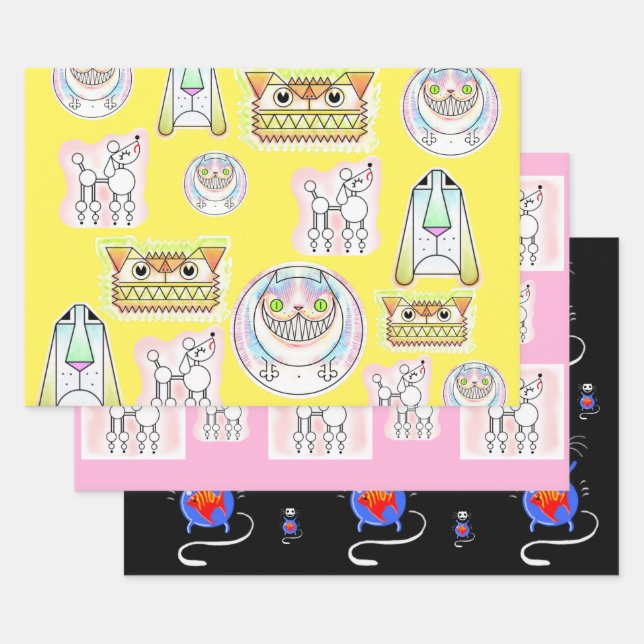 Funny Cats and Dogs Gift Wrap Paper Sheet Set (Set)