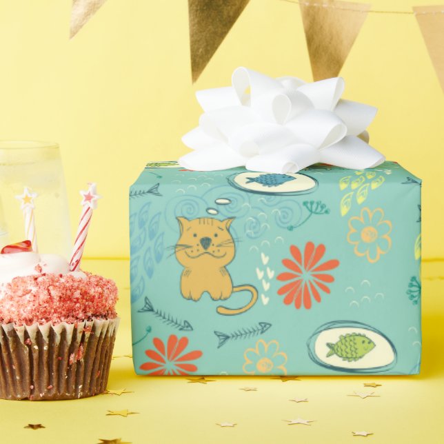 Funny Cats and Fish Wrapping Paper (Birthday Party)