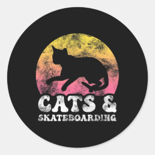 Funny Cats And Skateboarding Vintage Retro Hob  Classic Round Sticker