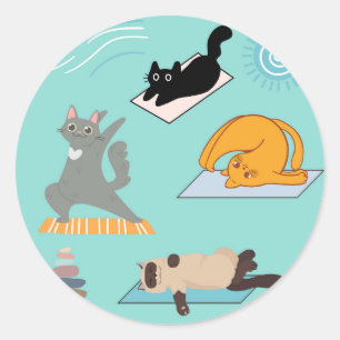 Funny Cats At Yoga Classic Round Sticker