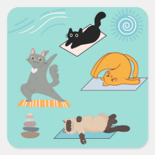 Funny Cats At Yoga Square Sticker