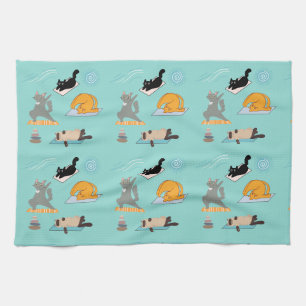 Funny Cats At Yoga Tea Towel