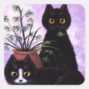 Funny Cats Black Tuxedo Creationarts Square Sticker