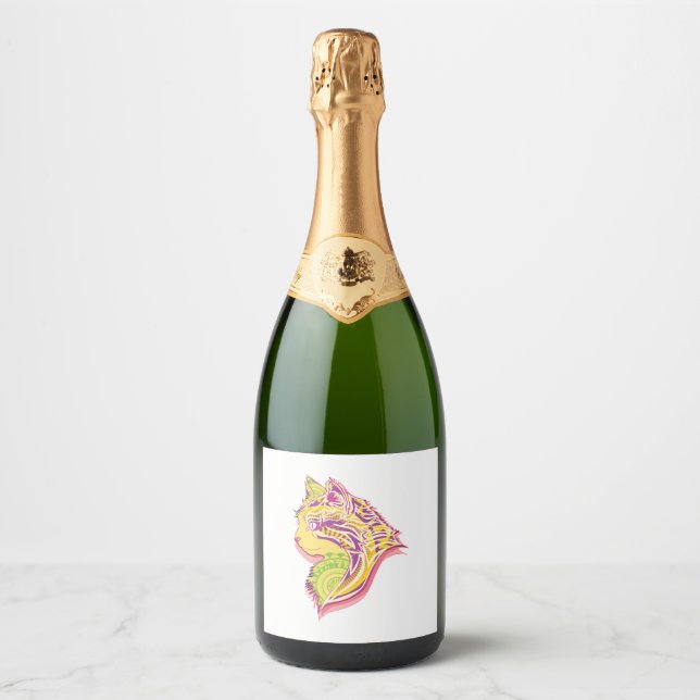 Funny Cats Breed Mandala Head Gift Ideas Sparkling Wine Label (Front)