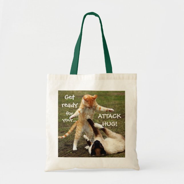 Funny Cats Caption Attack Hug Tote Bag (Front)