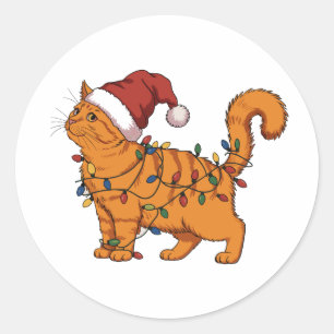Funny Cats Christmas Orange Cat Mum Pet Lover Xmas Classic Round Sticker