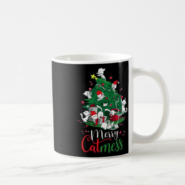 Funny Cats Christmas Tree Merry Catmess Cat Lover  Coffee Mug (Right)