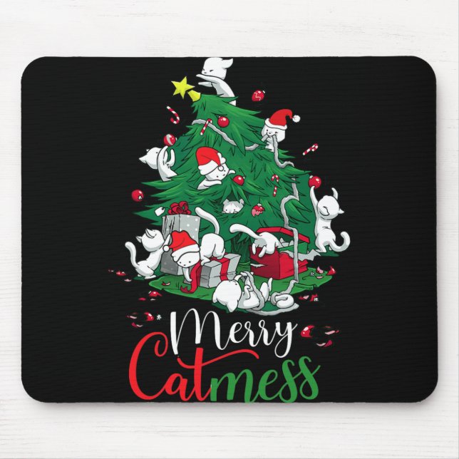 Funny Cats Christmas Tree Merry Catmess Cat Lover  Mouse Pad (Front)