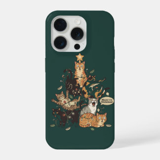Funny Cats Christmas Tree Tangled Lights Holiday iPhone 15 Pro Case