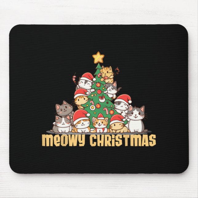 Funny Cats Christmas Tree Tee Meowy Xmas Kids Boys Mouse Pad (Front)