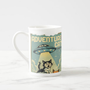 Funny cats comic book alien abduction sci-fi bone china mug