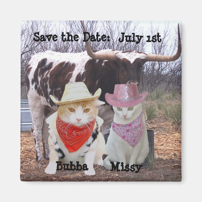 Funny Cats Cowboys Save the Date Magnet (Front)