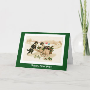 Funny Cats Customisable Vintage New Year's Card