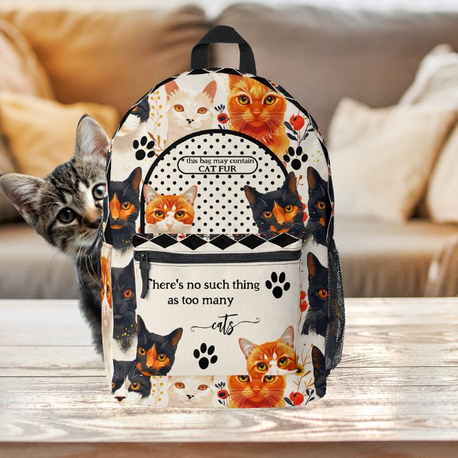 Funny Cats Cute Retro Cat Lover Printed Backpack (Retro backpack featuring a painting of cute cats with paw prints and your funny texts - cat lovers)