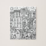 Funny Cats Detailed Town Black White Colouring Gif Jigsaw Puzzle<br><div class="desc">Black and white design for relaxing colouring,  whimsical detailed cosy town with houses and cute cats,  find and colour all of the cats hiding in this town. This puzzle would work great as a gift for a cat lover.</div>