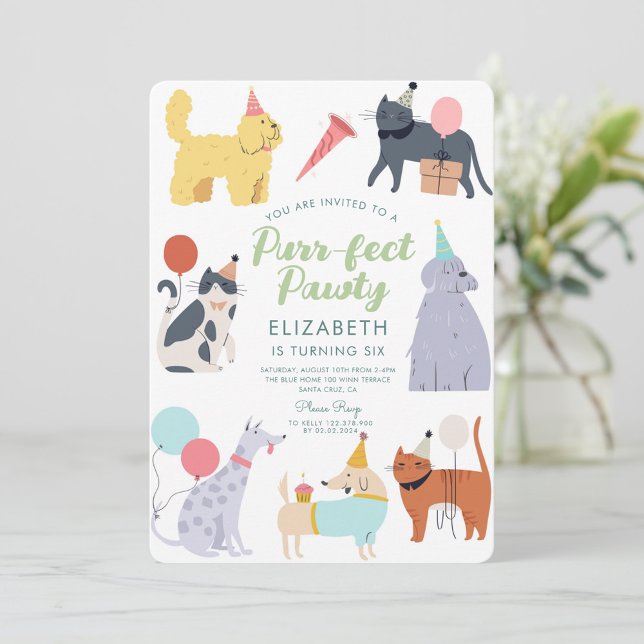 Funny Cats Dogs Purr-fect Birthday Pawty  Invitation (Creator Uploaded)