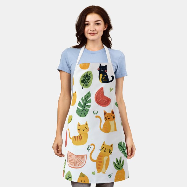 Funny Cats & Fruits Apron – Cute & Playful Kitchen (Worn)