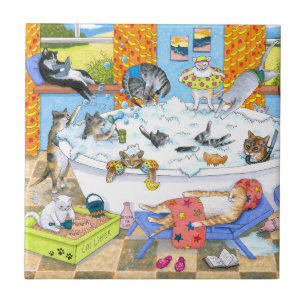 Funny Cats in Bath 601 Ceramic Tile