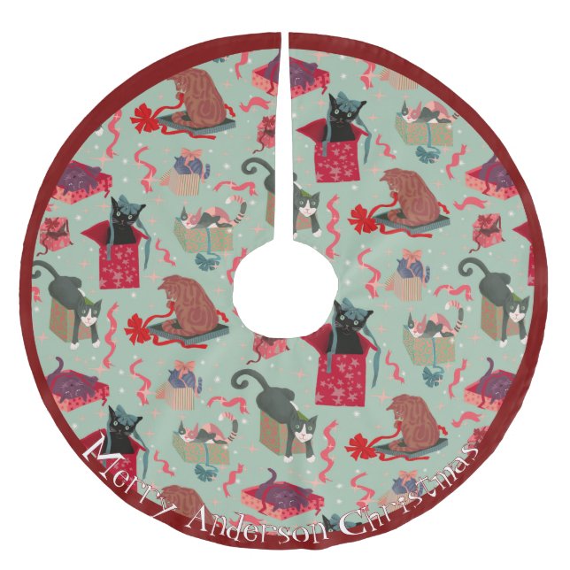 Funny Cats in Christmas Boxes Personalised Brushed Polyester Tree Skirt (Front)
