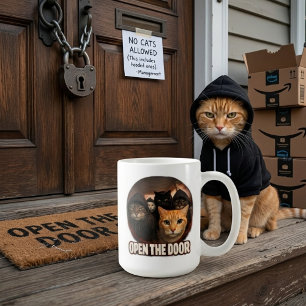 Funny Cats in Hoodies Open The Door Coffee Mug