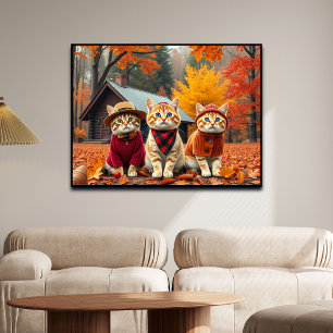 Funny Cats in Preppy Fall Attire and Hats   Poster