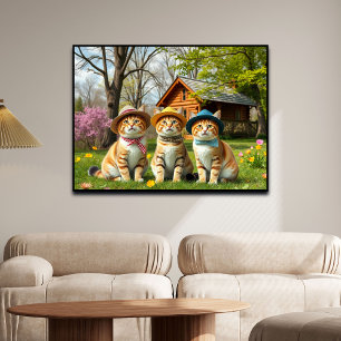 Funny Cats in Preppy Spring Attire and Hats   Poster