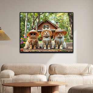 Funny Cats in Preppy Summer Attire and Hats   Poster