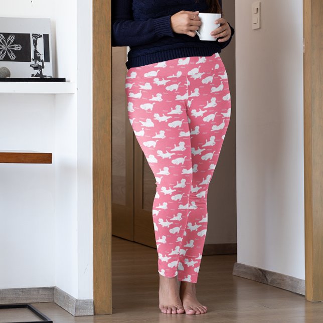 Funny Cats In Yoga Poses Positions Pattern Pink  Leggings (Creator Uploaded)