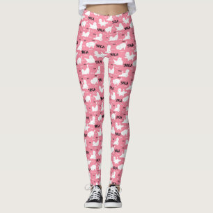 Funny Cats In Yoga Poses Positions Pattern Pink Leggings