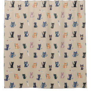Funny Cats & Knives Shower Curtain