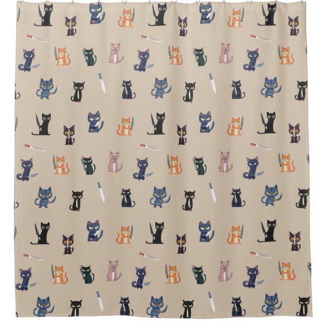 Funny Cats & Knives Shower Curtain (Front)