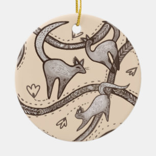 funny cats line art ceramic ornament