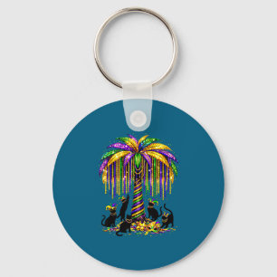 Funny Cats Mardi Gras Palm Tree Beads Mens Womens  Key Ring
