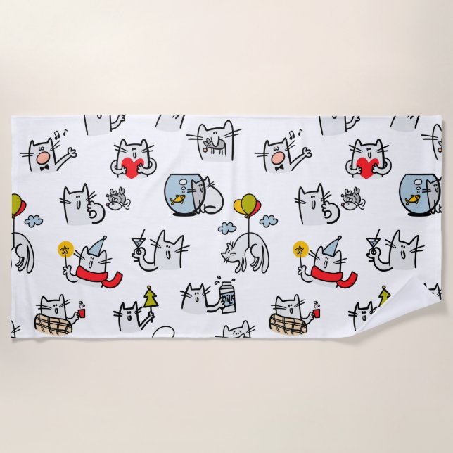 Funny cats, milk and magic. beach towel (Front)