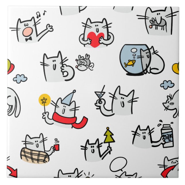 Funny cats, milk and magic. ceramic tile (Front)