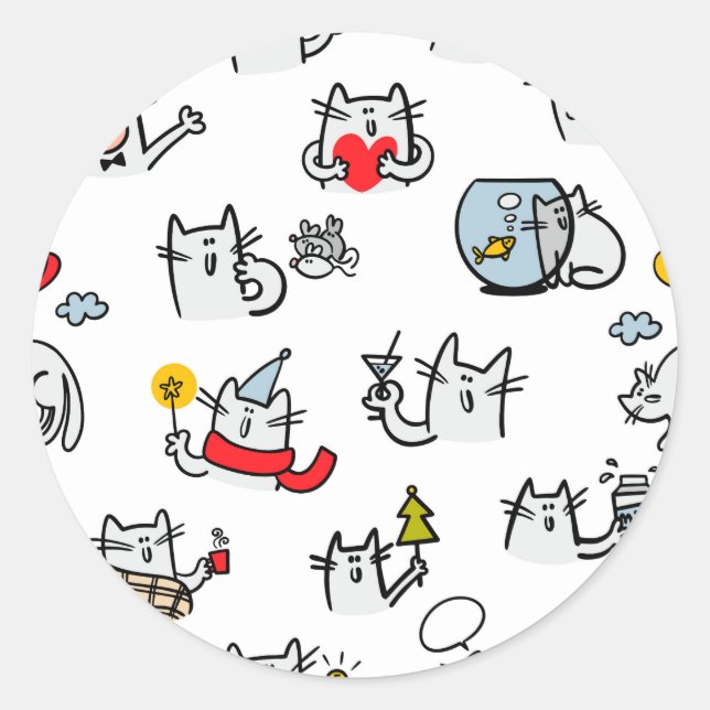 Funny cats, milk and magic. classic round sticker (Front)