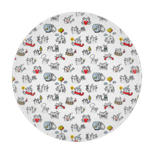 Funny cats, milk and magic. cutting board
