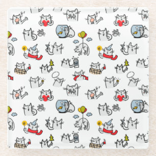 Funny cats, milk and magic. glass coaster