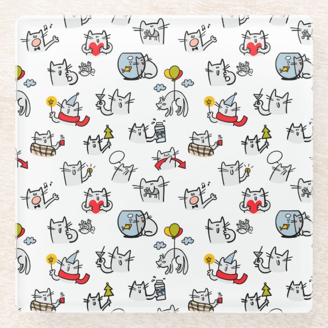 Funny cats, milk and magic. glass coaster (Front)