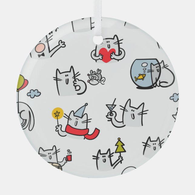 Funny cats, milk and magic. glass tree decoration (Front)