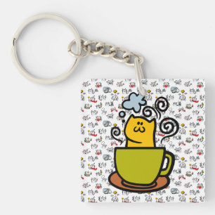 Funny cats, milk and magic. key ring