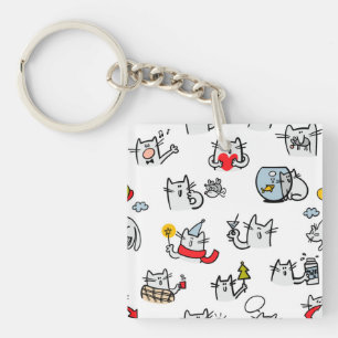Funny cats, milk and magic. key ring