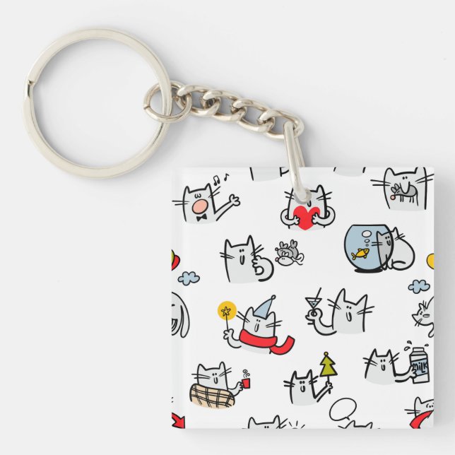Funny cats, milk and magic. key ring (Front)