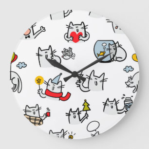Funny cats, milk and magic. large clock
