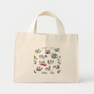 Funny cats, milk and magic. mini tote bag