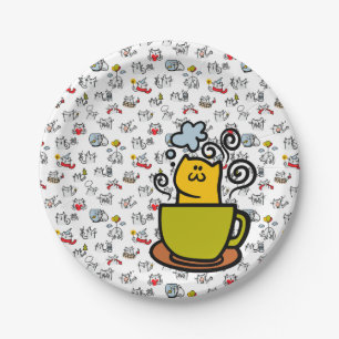 Funny cats, milk and magic. paper plate