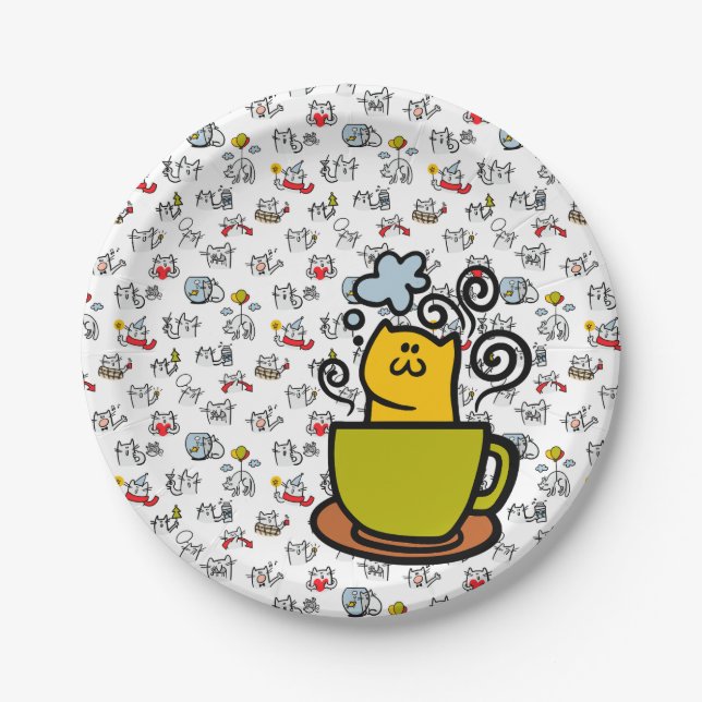 Funny cats, milk and magic. paper plate (Front)