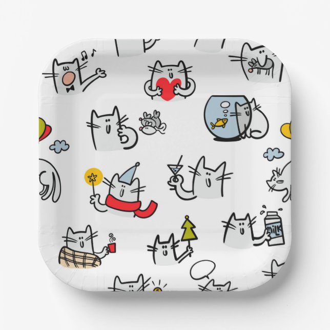 Funny cats, milk and magic. paper plate (Front)